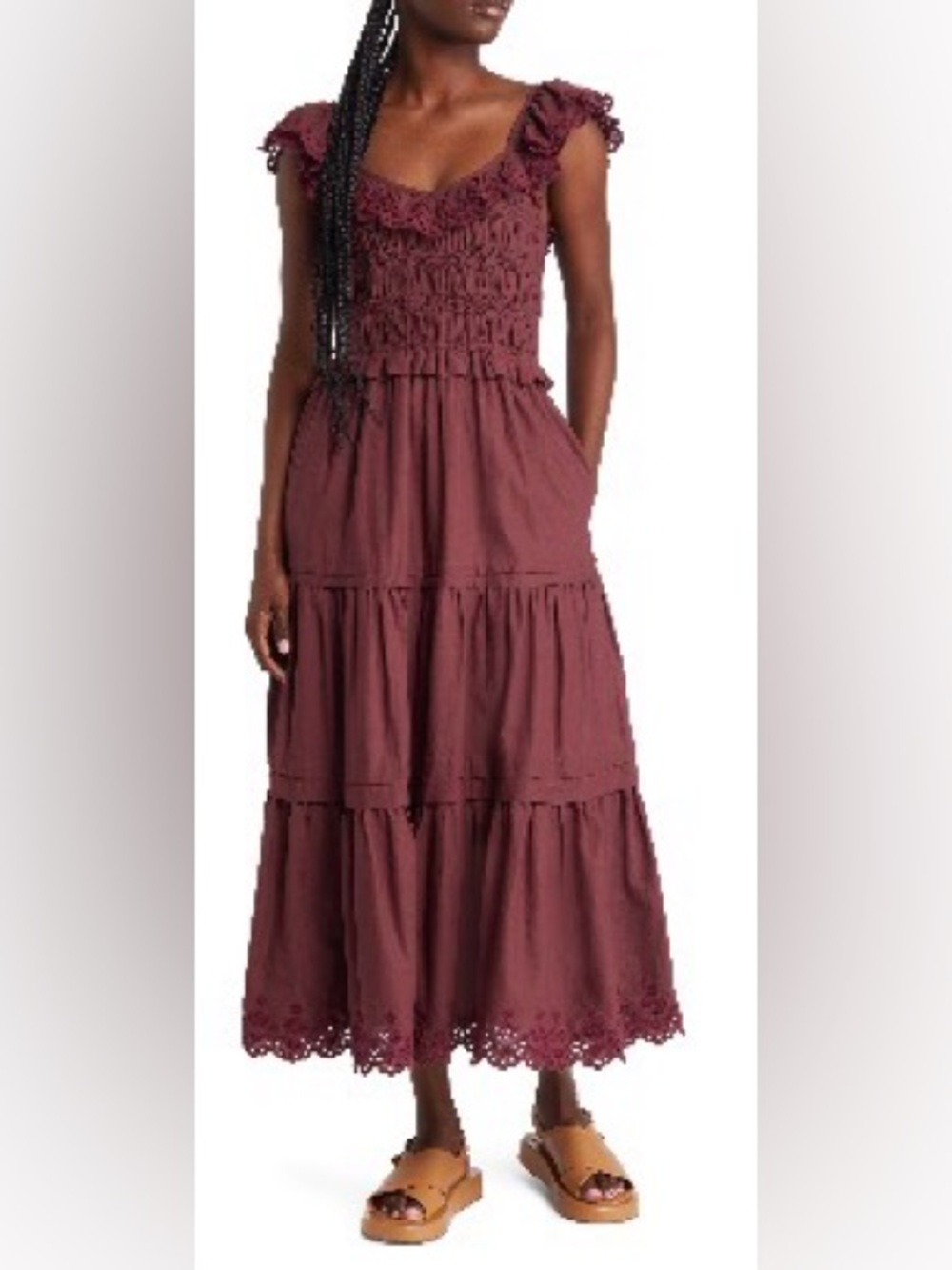 Madewell Lucie Cotton Embroidered Midi Dress, Size 6, Vintage Mulberry